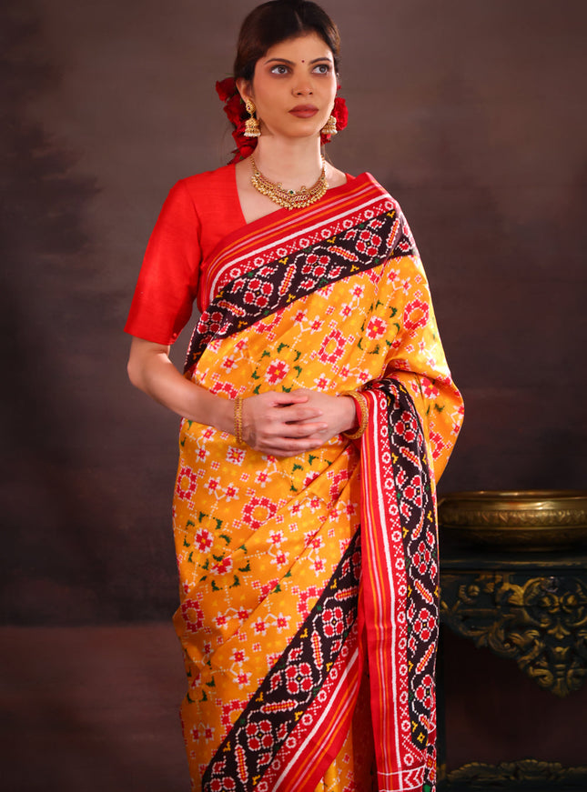 Patan Patola Yellow And Maroon Silk Saree