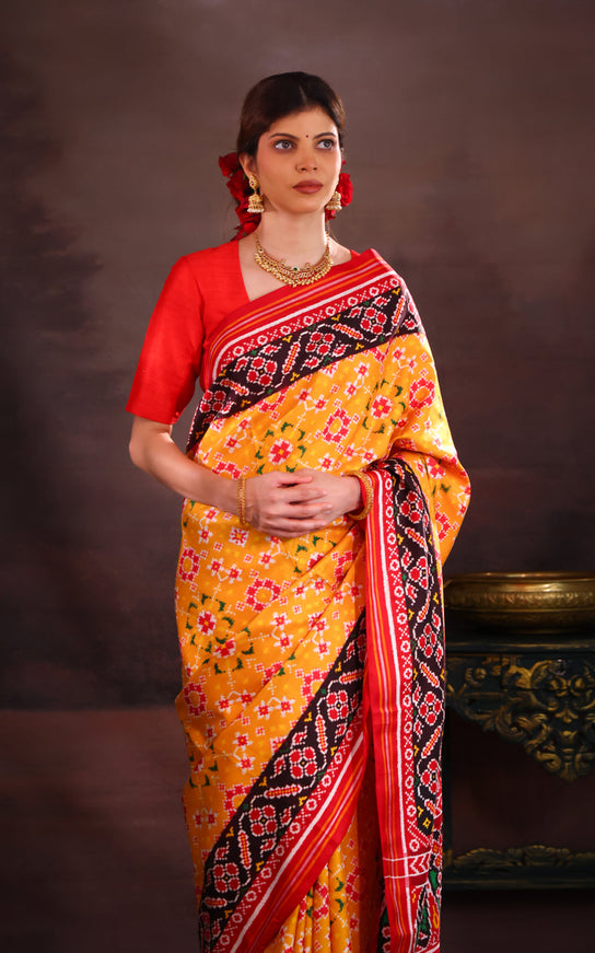Patan Patola Yellow And Maroon Silk Saree