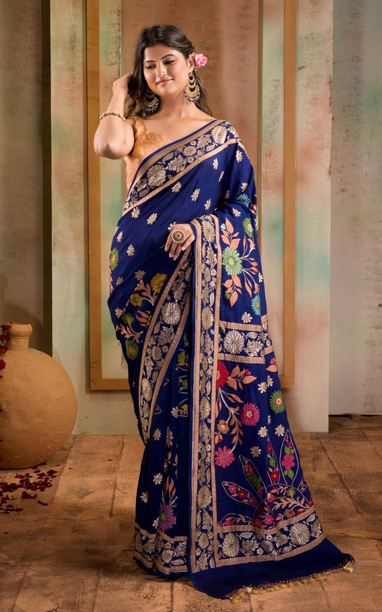 Banarasi Georgette Blue With Kadwa Weaves