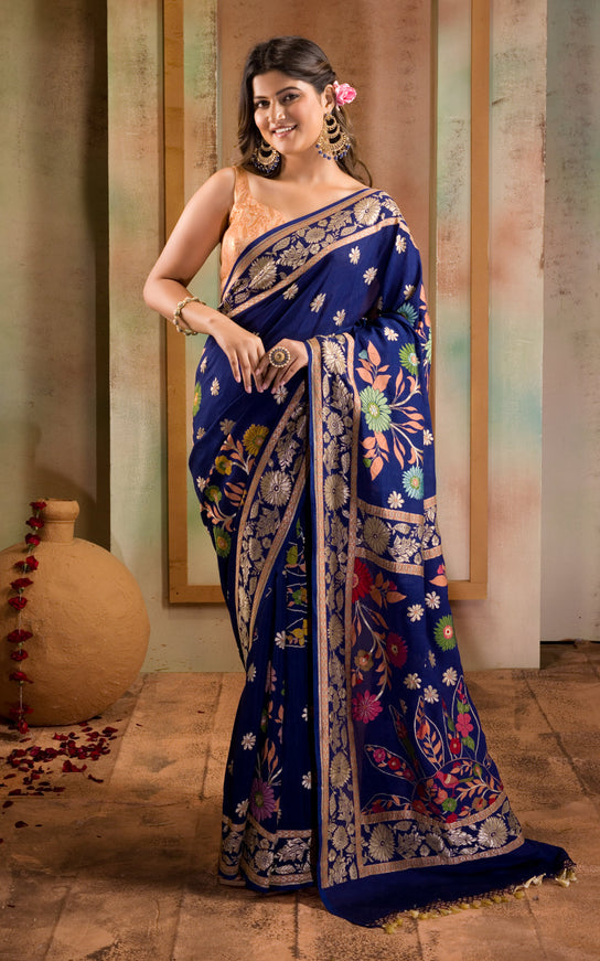 Banarasi Georgette Blue With Kadwa Weaves