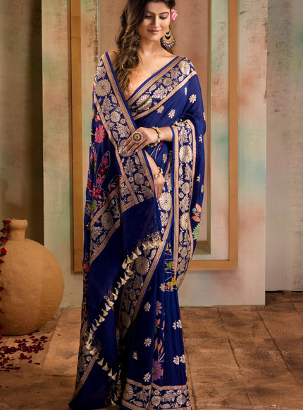 Banarasi Georgette Blue With Kadwa Weaves