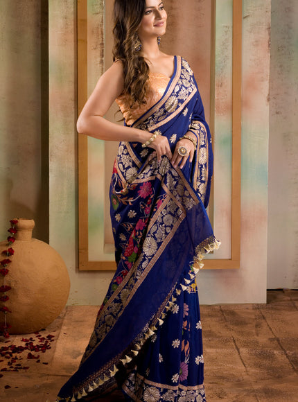 Banarasi Georgette Blue With Kadwa Weaves