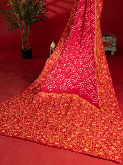 Tomato Red Chiffon Silk Saree With Bandhej