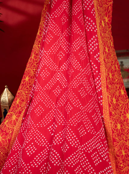 Tomato Red Chiffon Silk Saree With Bandhej