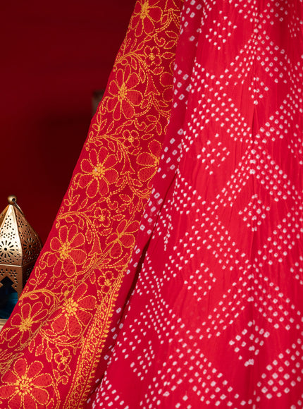 Tomato Red Chiffon Silk Saree With Bandhej
