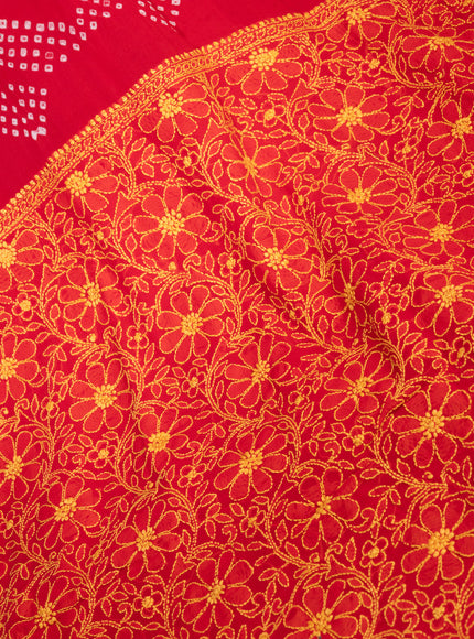 Tomato Red Chiffon Silk Saree With Bandhej