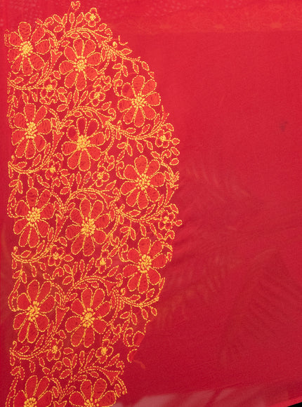 Tomato Red Chiffon Silk Saree With Bandhej