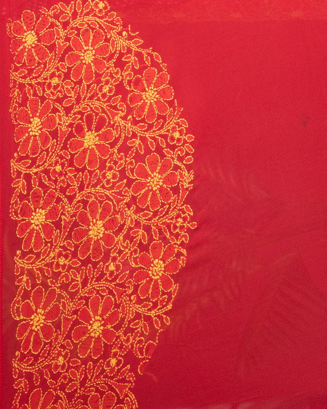 Tomato Red Chiffon Silk Saree With Bandhej