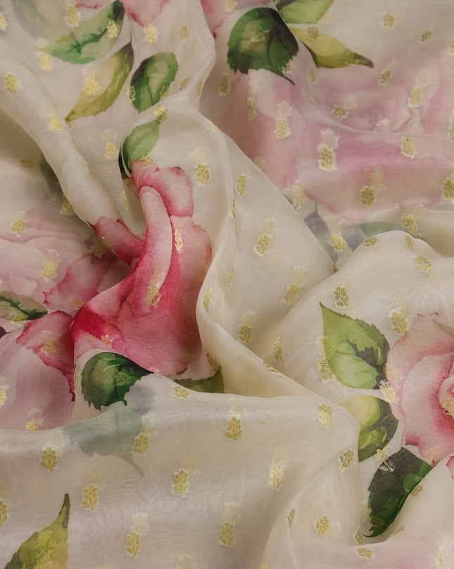 Cream Organza With Zari Weave Embroidery Patch Border