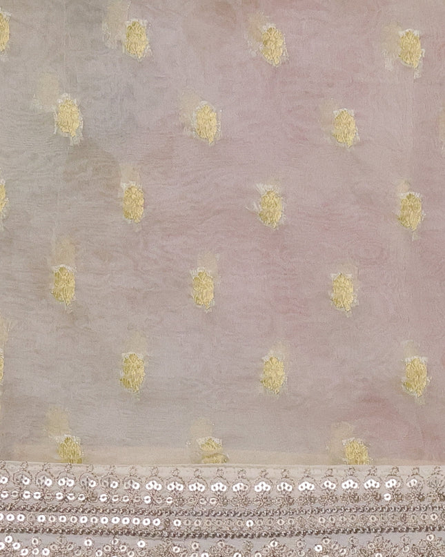 Cream Organza With Zari Weave Embroidery Patch Border