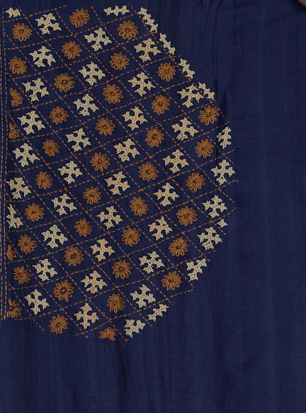 Blue Pure Tussar Silk Saree With Allover Kutch Embroidery & Pita Work