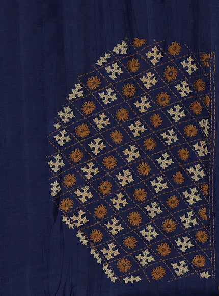 Blue Pure Tussar Silk Saree With Allover Kutch Embroidery & Pita Work