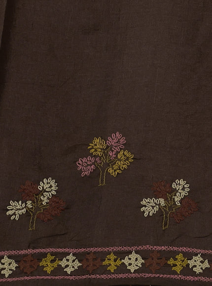 Brown Pure Tussar Silk Saree With Allover Kutch Embroidery
