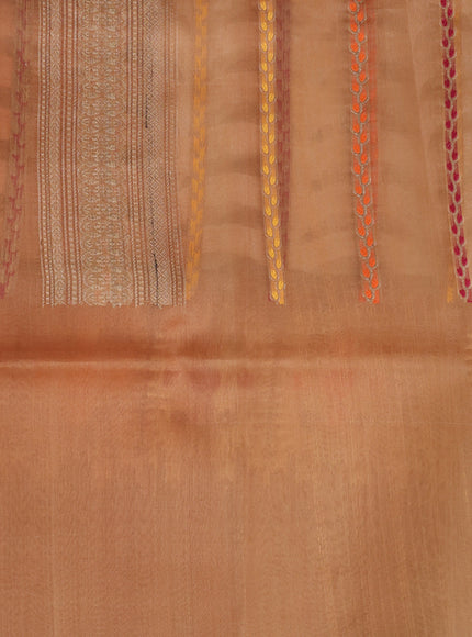Off White - Dark Sandal Banarasi Kora Silk Saree With Thread Weaves