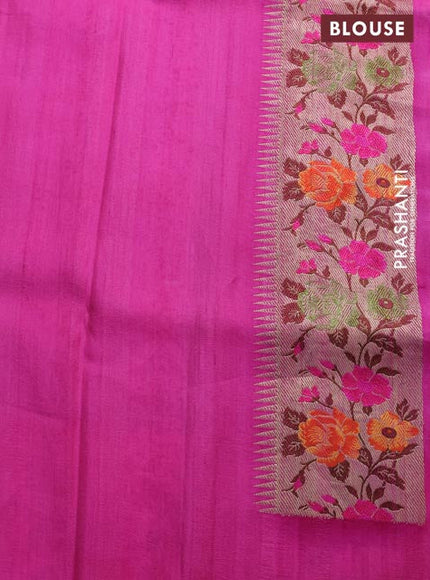 Pink-Purple Banarasi Tussar Georgette Silk Saree With Embroided Butta & Hand Painted Border Prints