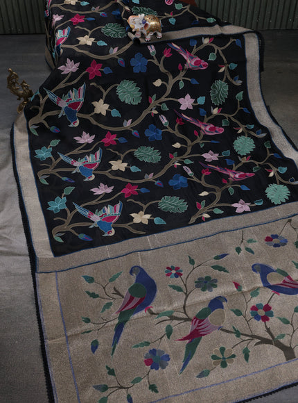 Black Organza Silk Saree With Allover Embroidery & Rich Border