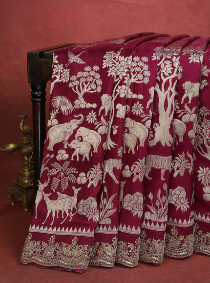 Purple Banarasi Silk Saree With Brocade Zari Weaves & Embroided Border