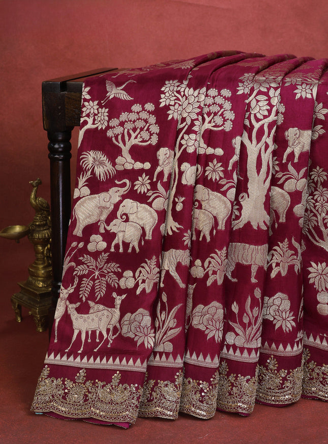 Purple Banarasi Silk Saree With Brocade Zari Weaves & Embroided Border