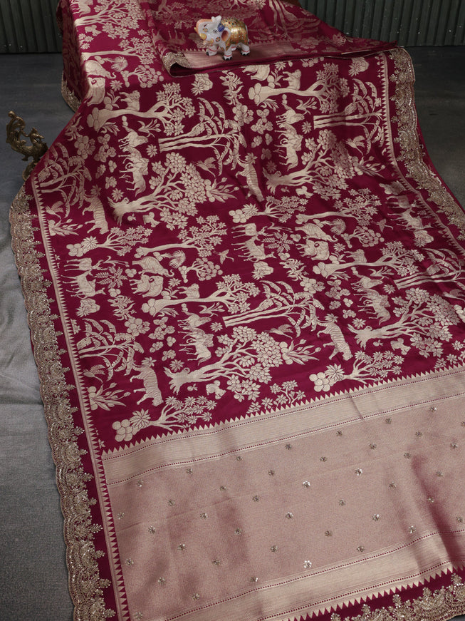 Purple Banarasi Silk Saree With Brocade Zari Weaves & Embroided Border