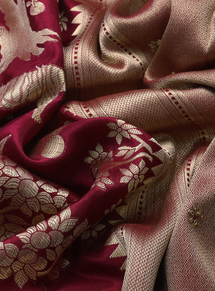 Purple Banarasi Silk Saree With Brocade Zari Weaves & Embroided Border