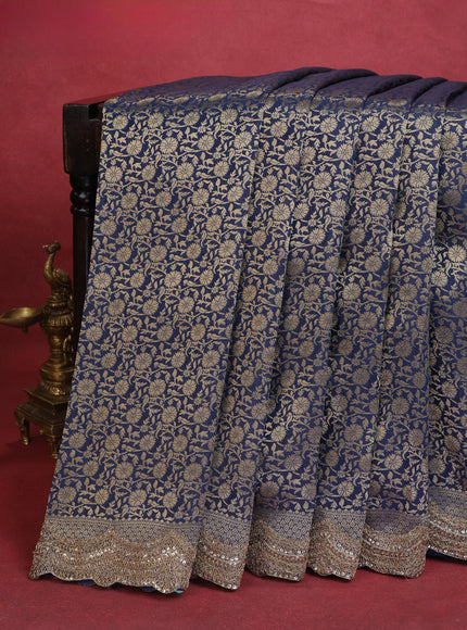 Peacock Blue Banarasi Silk Saree With Brocade Zari Weaves & Embroided Border
