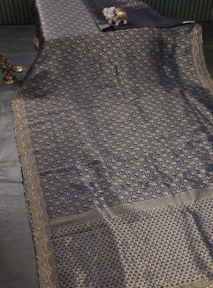 Peacock Blue Banarasi Silk Saree With Brocade Zari Weaves & Embroided Border
