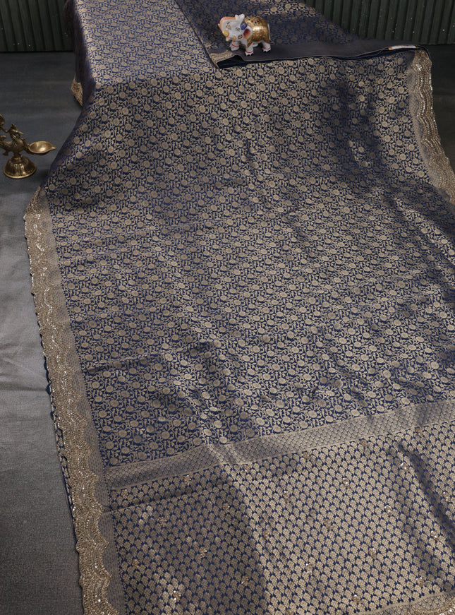 Peacock Blue Banarasi Silk Saree With Brocade Zari Weaves & Embroided Border