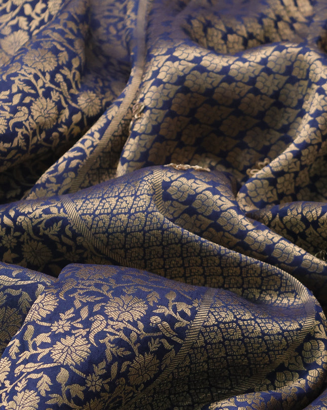 Peacock Blue Banarasi Silk Saree With Brocade Zari Weaves & Embroided Border