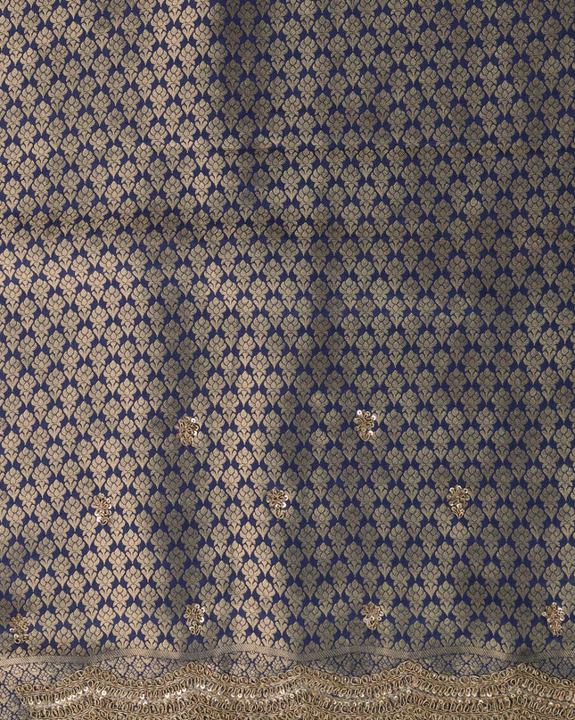 Peacock Blue Banarasi Silk Saree With Brocade Zari Weaves & Embroided Border