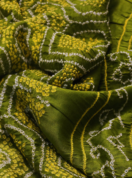 Mehendi Green Pure Tussar Silk Saree With Kutch Embroidery & Kantha Stitch Work
