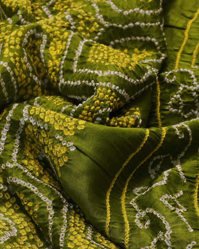 Mehendi Green Pure Tussar Silk Saree With Kutch Embroidery & Kantha Stitch Work