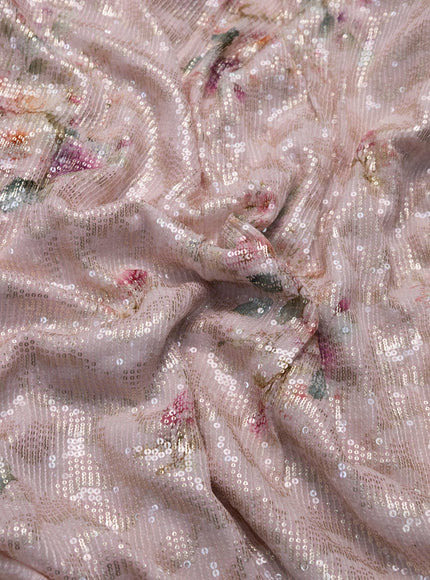 Baby Pink Pure Georgette Saree With Allover Sequin & Beaded Work And Floral Prints
