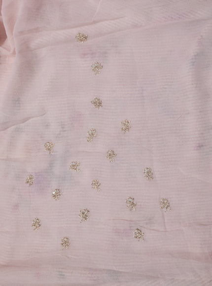 Baby Pink Pure Georgette Saree With Allover Sequin & Beaded Work And Floral Prints