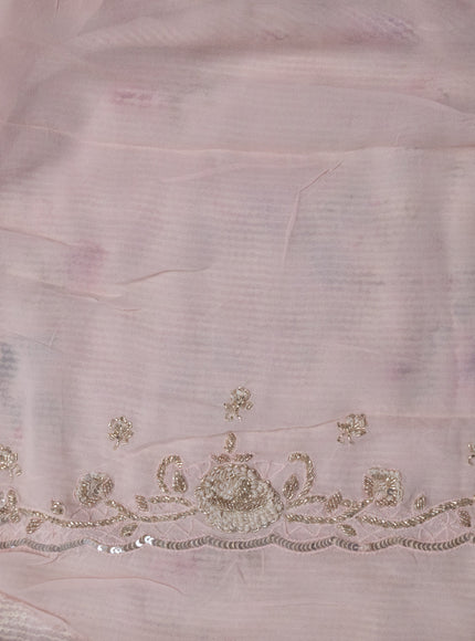 Baby Pink Pure Georgette Saree With Allover Sequin & Beaded Work And Floral Prints