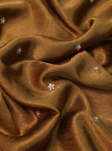 Brown Satin Crepe Silk Saree With Floral Butta & Sequin Embroidery Border & Readymade Blouse