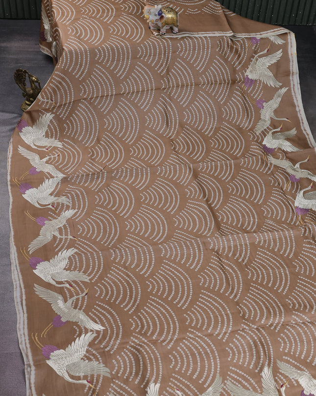 Brown Pure Tussar Silk Saree