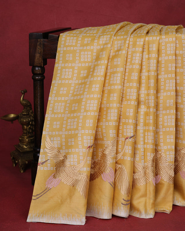 Yellow Pure Tussar Silk Saree