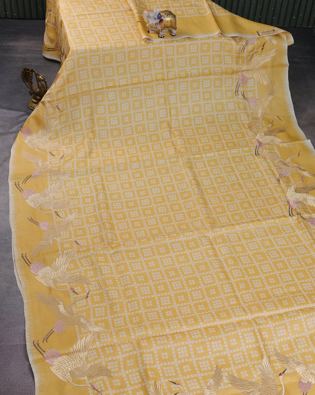 Yellow Pure Tussar Silk Saree