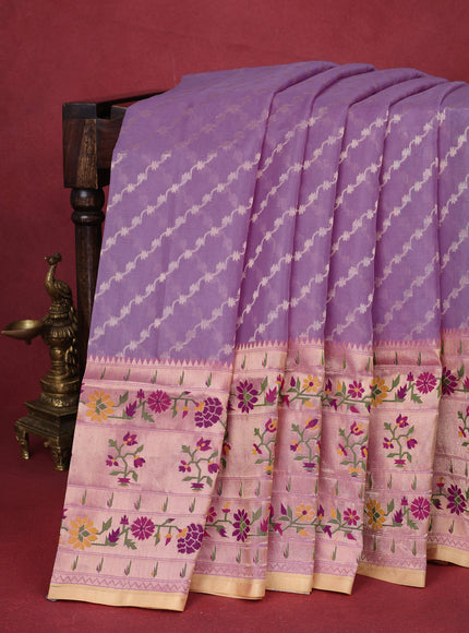 Lavender-Pale Yellow Banarasi Kora Silk Saree