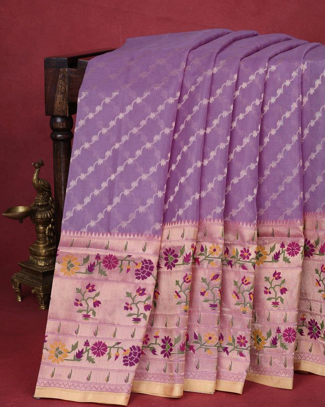 Lavender-Pale Yellow Banarasi Kora Silk Saree