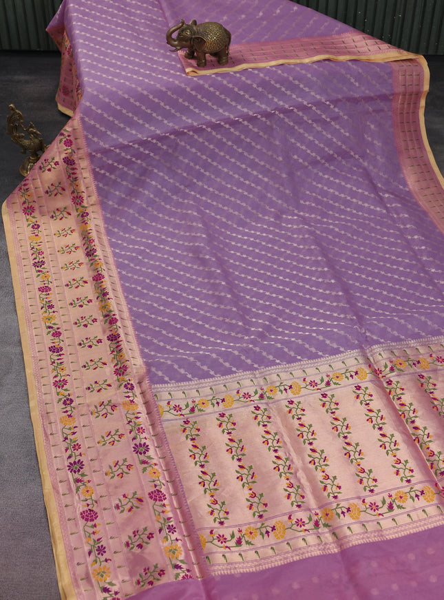 Lavender-Pale Yellow Banarasi Kora Silk Saree