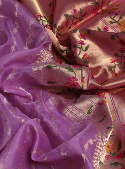 Lavender-Pale Yellow Banarasi Kora Silk Saree