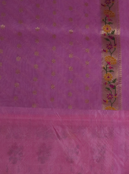 Lavender-Pale Yellow Banarasi Kora Silk Saree