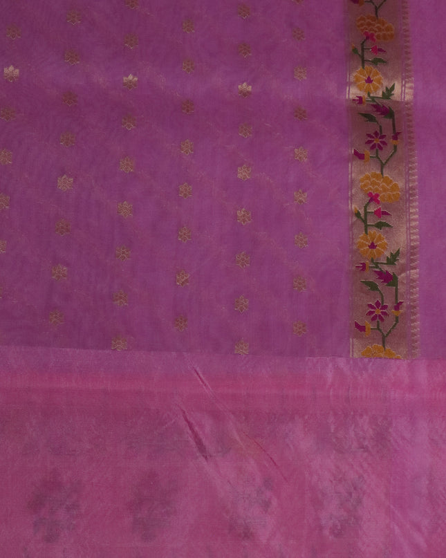 Lavender-Pale Yellow Banarasi Kora Silk Saree