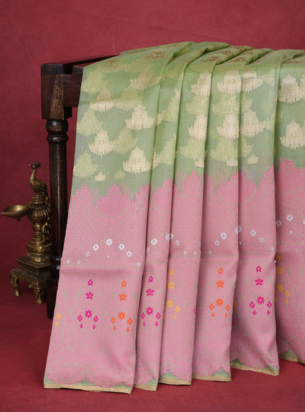 Pastel Green Banarasi Kora Silk Saree
