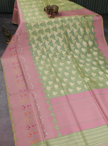 Pastel Green Banarasi Kora Silk Saree