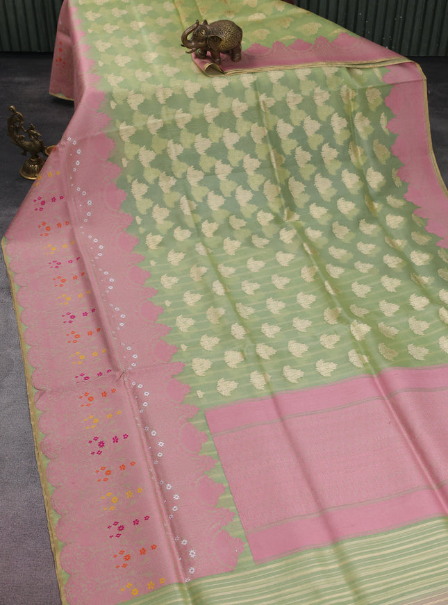 Pastel Green Banarasi Kora Silk Saree
