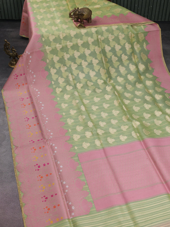 Pastel Green Banarasi Kora Silk Saree