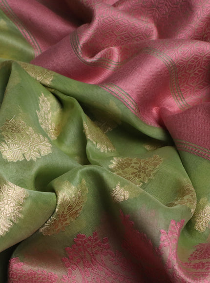 Pastel Green Banarasi Kora Silk Saree