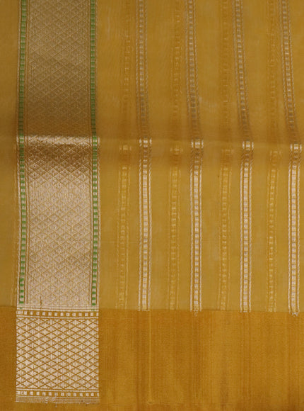 Teal Blue- Mustard Yellow Banarasi Kora Silk Saree